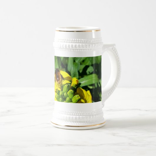 Bee op gele bloemen bierpul (Voorkant rechts)