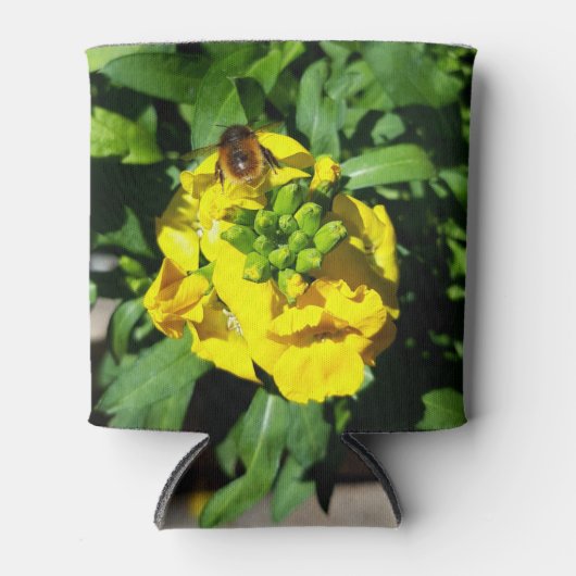 Bee op gele bloemen blikjeskoeler (Voorkant)