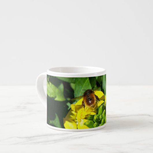 Bee op gele bloemen espresso kop (Links)