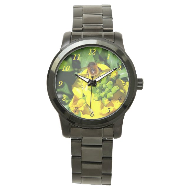 Bee op gele bloemen horloge (Voorkant)