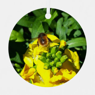 Bee op gele bloemen metalen ornament