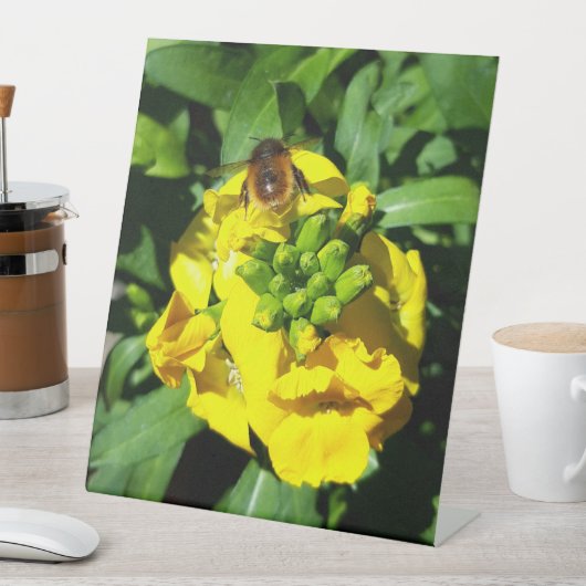 Bee op gele bloemen reclamebord met voetstuk (Insitu)