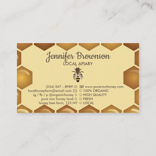 Bee op Honeycomb Apiarist logo Visitekaartje (Achterkant)
