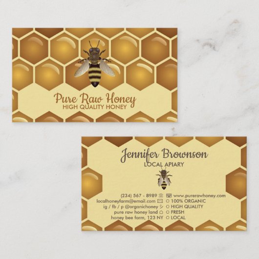 Bee op Honeycomb Apiarist logo Visitekaartje (Voorkant / Achterkant)