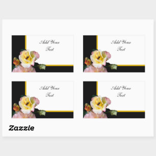 Bee op roze gele rozenbloemen rechthoekige sticker