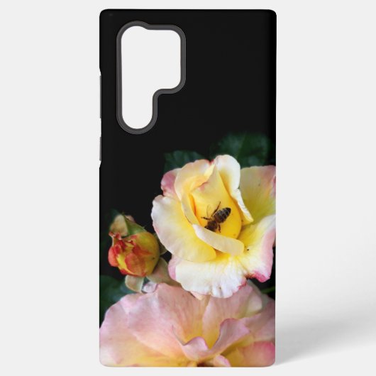 Bee op roze gele rozenbloemen samsung galaxy hoesje (Achterkant)