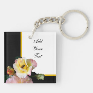 Bee op roze gele rozenbloemen sleutelhanger