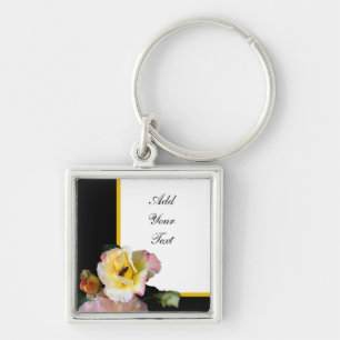 Bee op roze gele rozenbloemen sleutelhanger