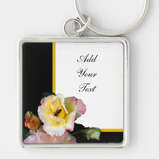 Bee op roze gele rozenbloemen sleutelhanger (Voorkant)