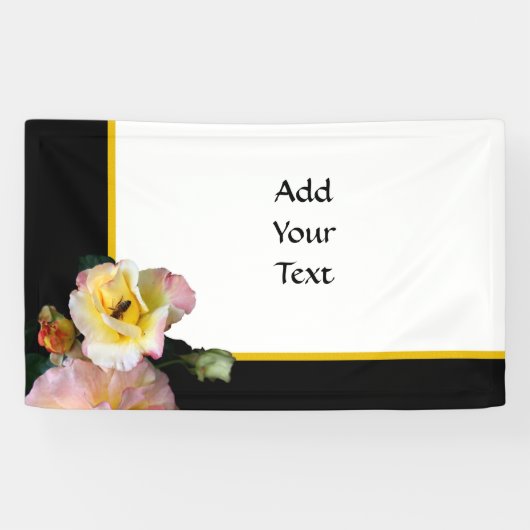 Bee op roze gele rozenbloemen spandoek (Horizontaal)