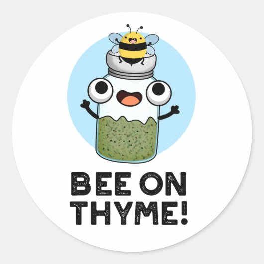 Bee op Thyme Funny Herb Insect Pun Ronde Sticker (Voorkant)