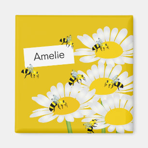 Bee op Vloervierkant Magnet - Gele achtergrond