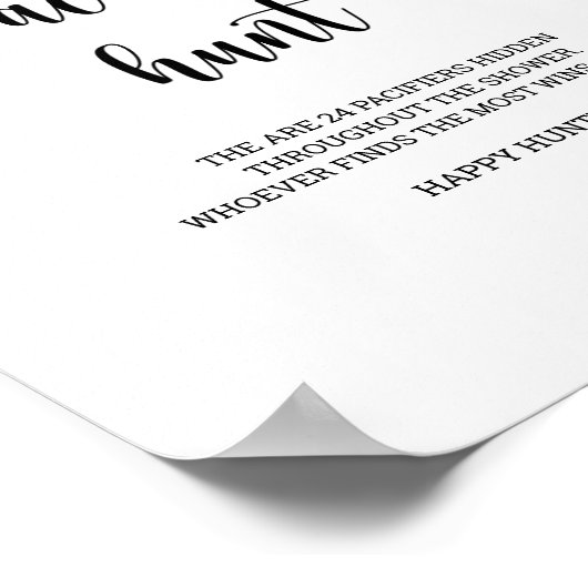 Bee - pacifier jachtwedstrijd baby shower poster (Hoek)