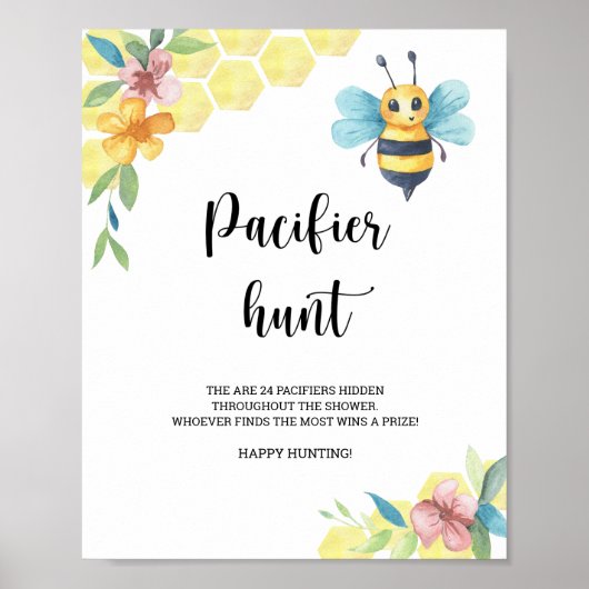 Bee - pacifier jachtwedstrijd baby shower poster (Voorkant)