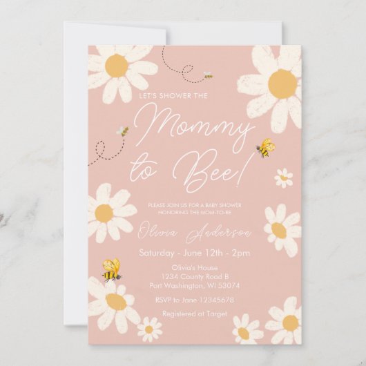 Bee Pink Daisy Retro Mama naar Bee Baby shower Kaart (Voorkant)