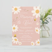 Bee Pink Daisy Retro Mama naar Bee Baby shower Kaart (Staand voorkant)