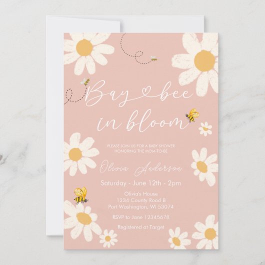 Bee Pink Daisy Schattige Bay Bee Baby shower Kaart (Voorkant)