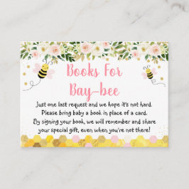 Bee Pink Gold Floral Baby shower Book Request Informatiekaartje