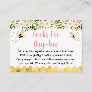 Bee Pink Gold Floral Baby shower Book Request Informatiekaartje