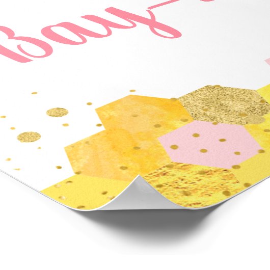 Bee Pink Gold Floral Baby shower Welkom Poster (Hoek)