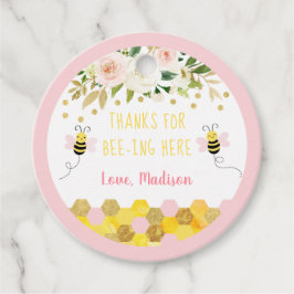 Bee Pink Gold Floral Birthday Hartelijk dank Bedankjes Labels