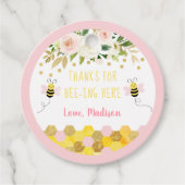 Bee Pink Gold Floral Birthday Hartelijk dank Bedankjes Labels (Voorkant)