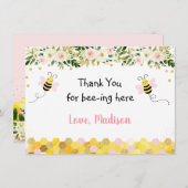 Bee Pink Gold Floral Birthday Hartelijk dank Bedankkaart (Voorkant / Achterkant)