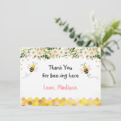 Bee Pink Gold Floral Birthday Hartelijk dank Bedankkaart (Staand voorkant)