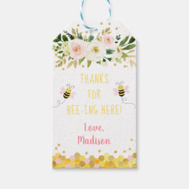 Bee Pink Gold Floral Birthday Hartelijk dank Cadeaulabel