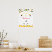 Bee Pink Gold Floral Birthday Welkomstwoord Poster (Keuken)
