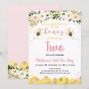 Bee Pink Gold Floral Girl Tweede Kaart