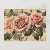  Bee Pink Roses Decoupage Briefkaart (Voorkant)