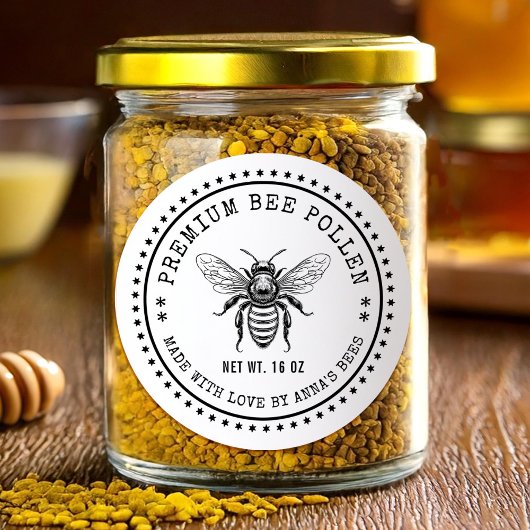 Bee pollen label met  schets honingbij