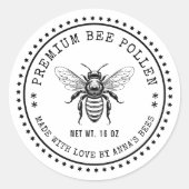 Bee pollen label met  schets honingbij (Voorkant)
