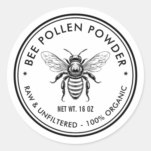 Bee pollen poederlabel met honingbij ronde sticker (Voorkant)