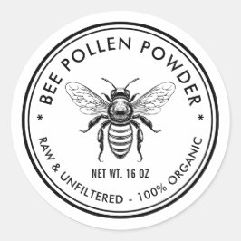 Bee pollen poederlabel met honingbij ronde sticker