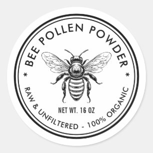 Bee pollen poederlabel met honingbij ronde sticker
