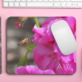 Bee Pollinating Pink Floral Monogram Muismat