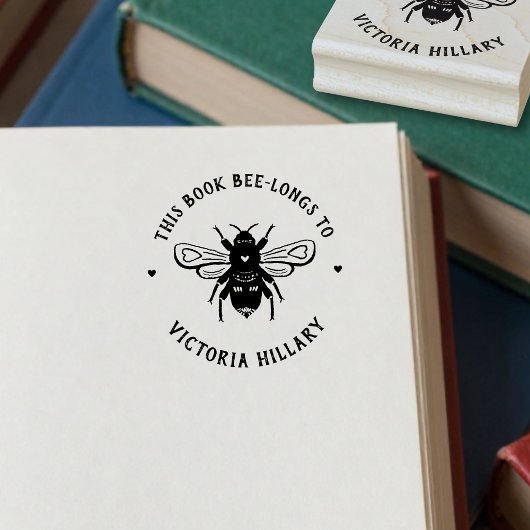 Bee Pun Book Stamp Rubberstempel