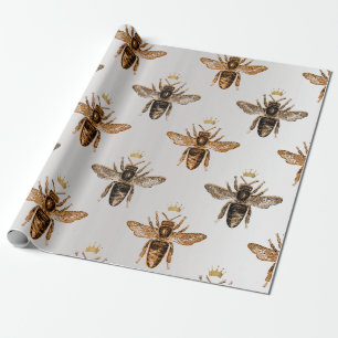 Bee Queen Honey Bronze Gray Vintage Crown Cadeaupapier