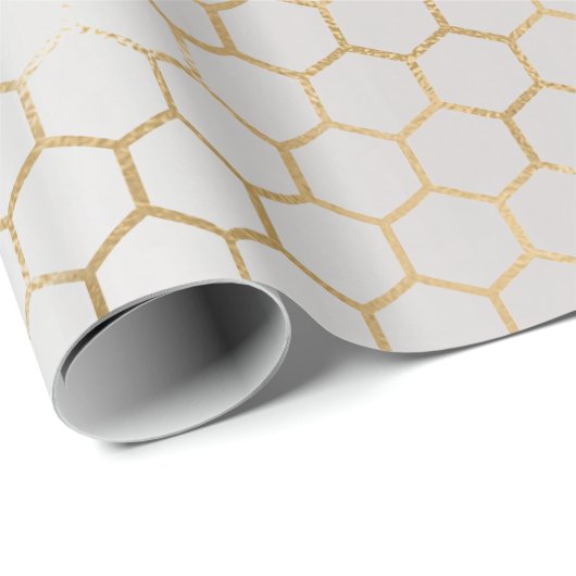 Bee Queen Honey Comb Metallic Gold Sepia Gray Cadeaupapier (Rol Hoek)
