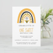Bee Rainbow Yellow Gold Gold Girl Birthday Party Kaart (Staand voorkant)
