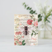 Bee Rose Bouquet Ephemera Briefkaart (Staand voorkant)