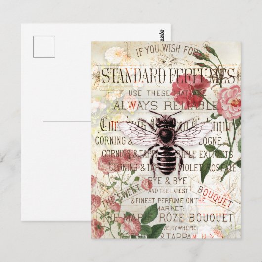  Bee Rose Bouquet Ephemera Briefkaart (Voorkant / Achterkant)