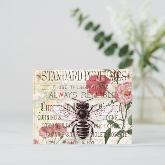  Bee Rose Bouquet Ephemera Briefkaart (Staand voorkant)