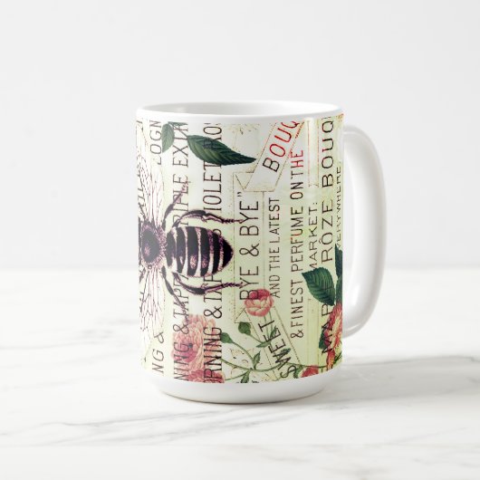  Bee Rose Bouquet Ephemera Koffiemok (Voorkant rechts)