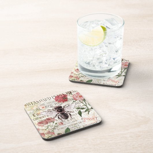  Bee Rose Bouquet Ephemera ontkoppeling Bier Onderzetter (Rechterzijde)