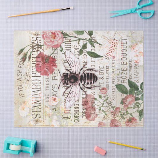  Bee Rose Bouquet Ephemera ontkoppeling Tissuepapier (Craft)