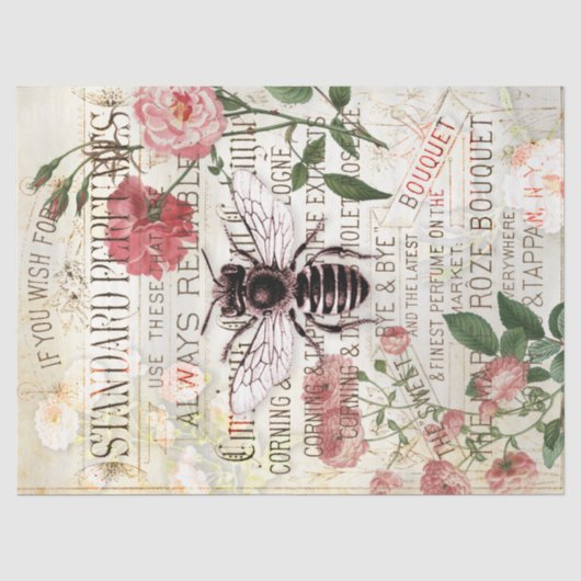 Bee Rose Bouquet Ephemera ontkoppeling Tissuepapier (Voorkant)