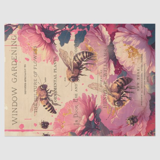  Bee Rose Bouquet Ephemera Ontworpen weefsel Tissuepapier (Voorkant)